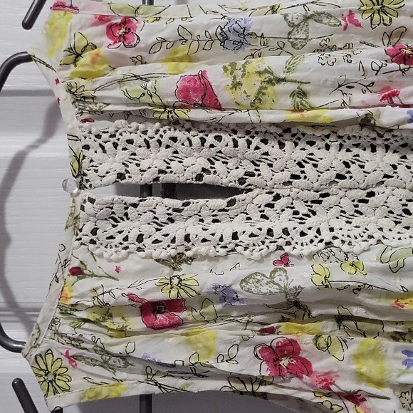 Floral print cotton lace trim ruched dress - Picture 10 of 12